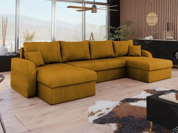 Kintore 4-seter U-formet Hjørnesovesofa med Oppbevaring i Stoff - Sennepsgul - Møbler - Sofaer - Sovesofaer