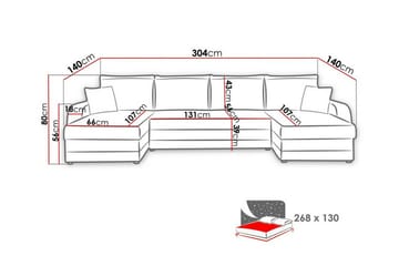 Kintore 4-seter U-formet Hjørnesovesofa med Sjeselong i Stoff - Blå - Møbler - Sofaer - Sovesofaer