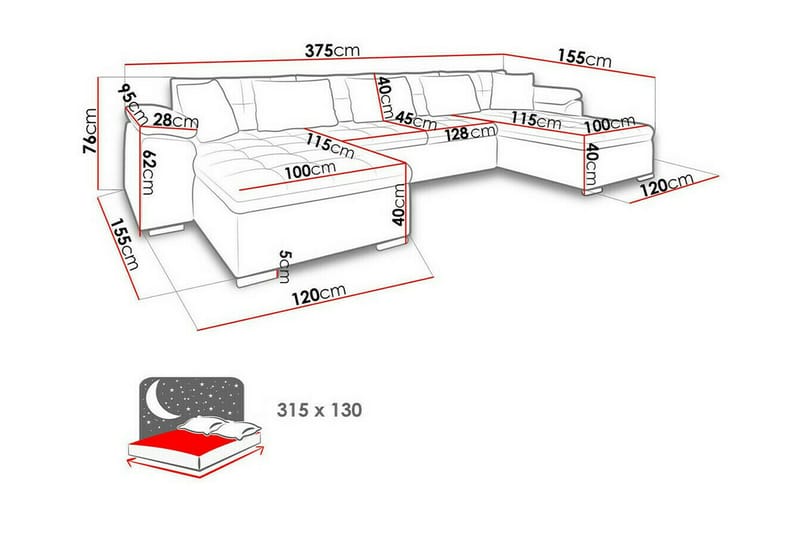Kintore 4-seters Hjørnesovesofa 375 cm - Gul - Møbler - Sofaer - Sovesofaer