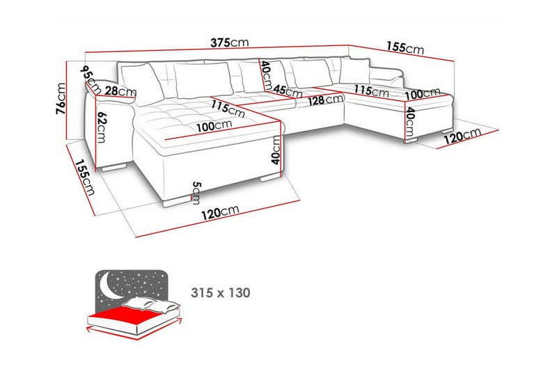 Kintore 4-seters Hjørnesovesofa 375 cm - Lysegrå - Møbler - Sofaer - Sovesofaer