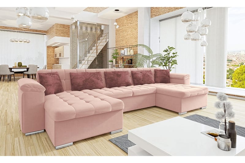 Kintore 4-seters Hjørnesovesofa - Rosa - Sovesofaer - Hjørnesovesofa