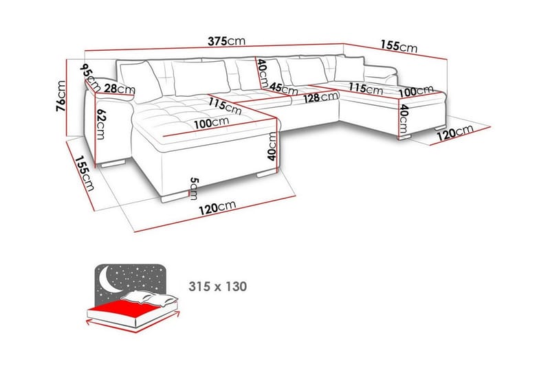 Kintore 4-seters Hjørnesovesofa - Rosa - Møbler - Sofaer - Sovesofaer