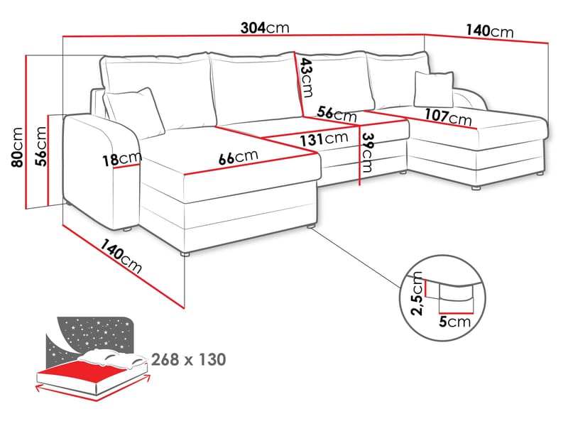 Kintore 4-sits Hörnbäddsoffa Black/Grey - Møbler - Sofaer - Sovesofaer