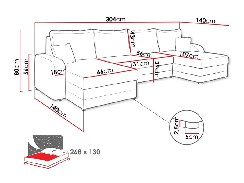 Kintore 4-sits Hörnbäddsoffa Black/Light grey - Møbler - Sofaer - Sovesofaer