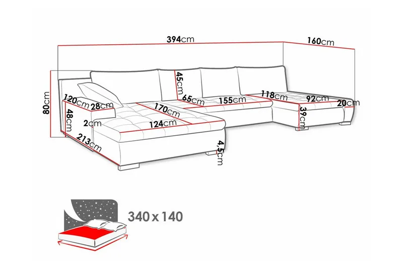 Kintore 4-sits Hörnbäddsoffa Wine red - Møbler - Sofaer - Sovesofaer