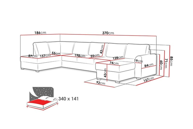 Kintore 6-seters Hjørnesovesofa - Beige/Lys Beige - Sovesofaer - Hjørnesovesofa