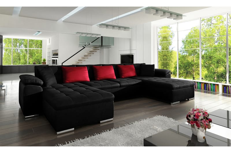 Kinzer Sovesofa Dobbeldivan 4-seters 315x130 cm U-formet - Svart - Møbler - Sofaer - Sovesofaer