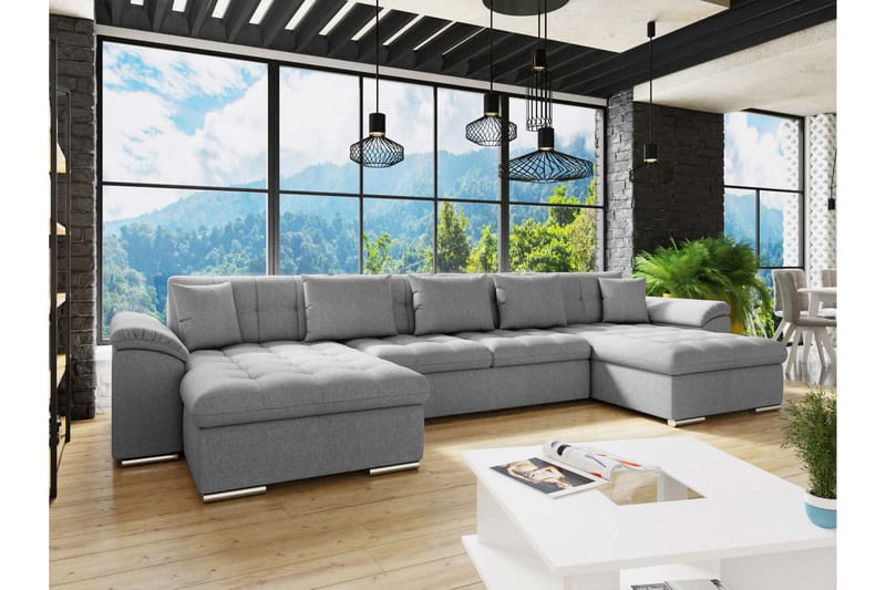 Kinzer Sovesofa med Dobbel Sjeselong 4-seter - Grå - Møbler - Sofaer - Sovesofaer