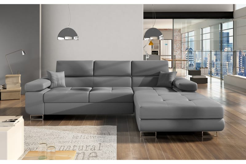 Klinka Sovesofa med Divan Høyre - Lær/Grå - Møbler - Sofaer - Sovesofaer