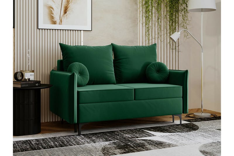 Knocklong 2-seter Sovesofa 129x140 cm med Oppbevaring i Fløyel - Grønn - Møbler - Sofaer - Sovesofaer