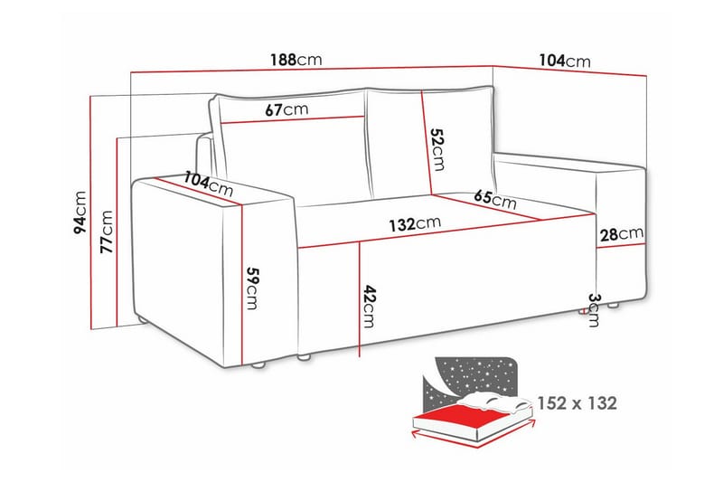 Knocklong 2-seters Sovesofa - Grå - Sovesofaer - 2 seters sovesofa