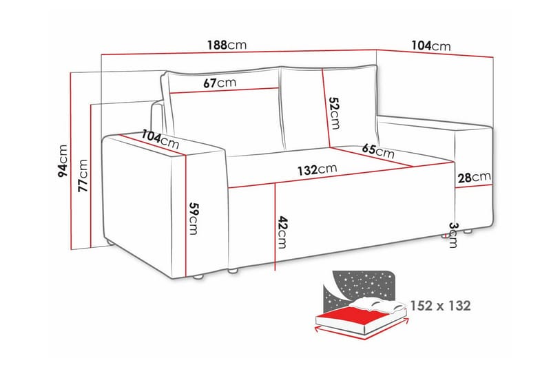 Knocklong 2-sits Bäddsoffa NO_BRAND Cream - Møbler - Sofaer - Sovesofaer