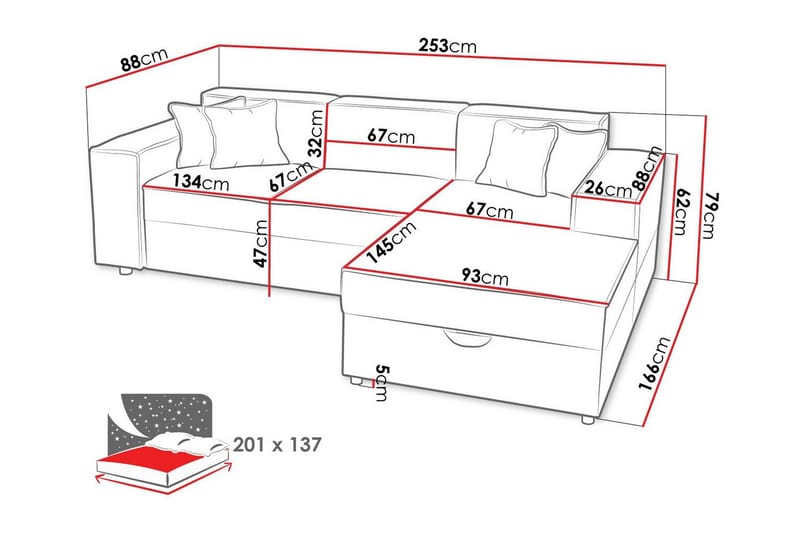 Knocklong 3-seters Hjørnesovesofa - Beige/Lys Beige - Sovesofaer - Hjørnesovesofa