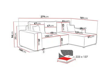 Knocklong 3-seters Hjørnesovesofa - Blå - Møbler - Sofaer - Sovesofaer