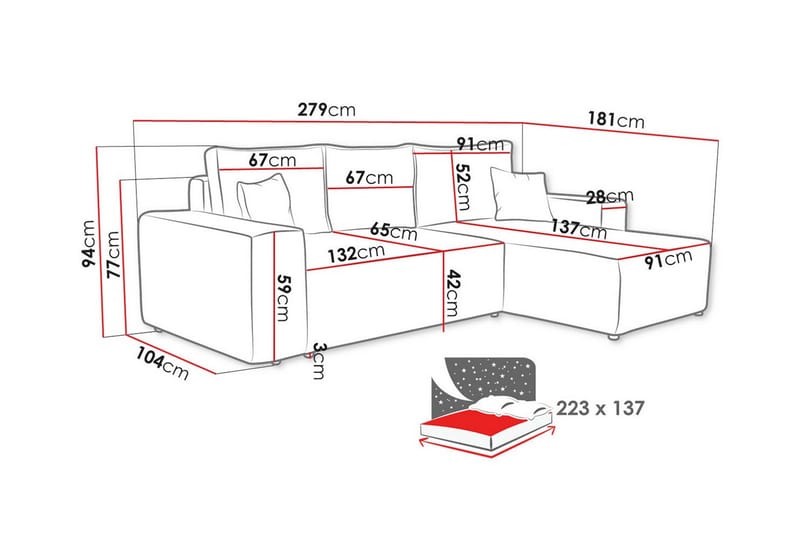 Knocklong 3-seters Hjørnesovesofa - Cream - Sovesofaer - Hjørnesovesofa