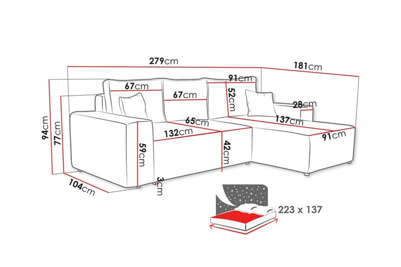 Knocklong 3-seters Hjørnesovesofa - Grøn - Møbler - Sofaer - Sovesofaer