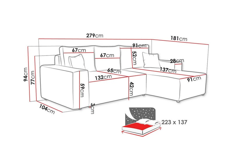 Knocklong 3-seters Hjørnesovesofa - Gul - Møbler - Sofaer - Sovesofaer
