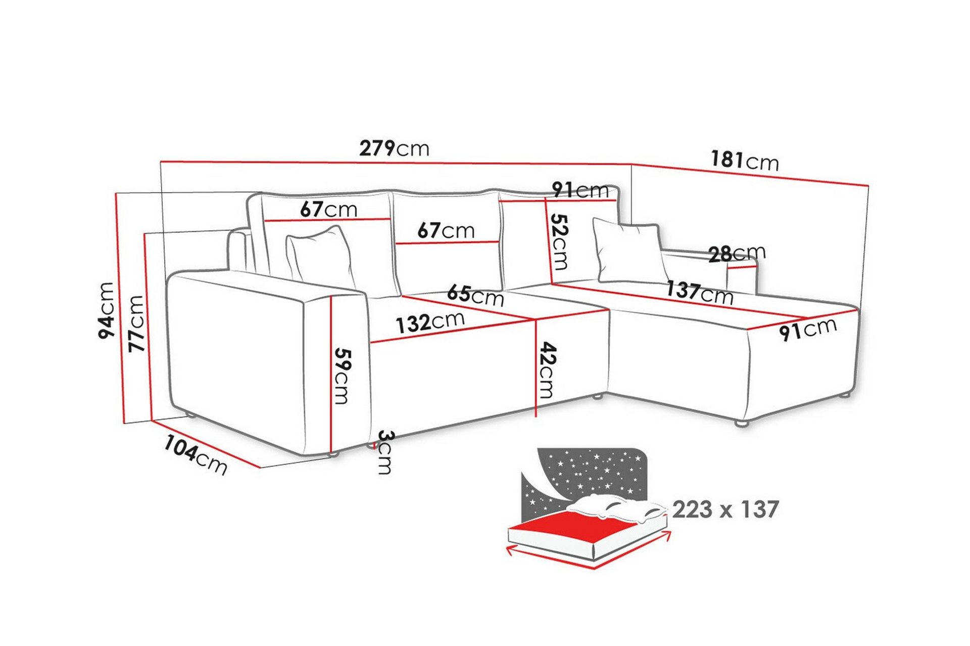 Knocklong 3-seters Hjørnesovesofa - Gul - Møbler - Sofaer - Sovesofaer