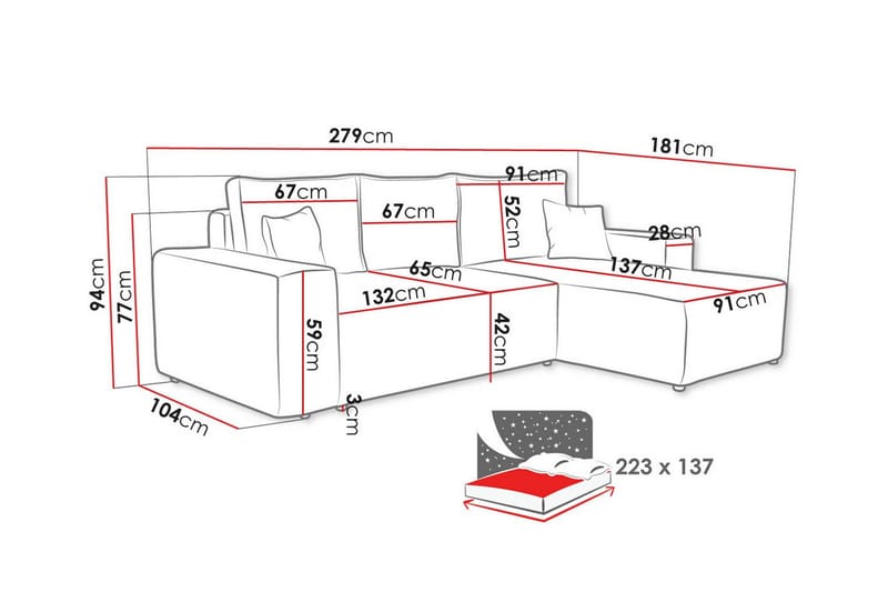 Knocklong 3-seters Hjørnesovesofa - Gul - Møbler - Sofaer - Sovesofaer