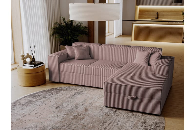 Knocklong 3-seters Hjørnesovesofa - Lyserosa/Kräm - Møbler - Sofaer - Sovesofaer