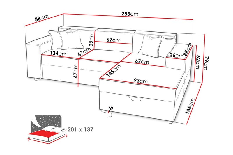 Knocklong 3-seters Hjørnesovesofa - Lyserosa/Kräm - Møbler - Sofaer - Sovesofaer