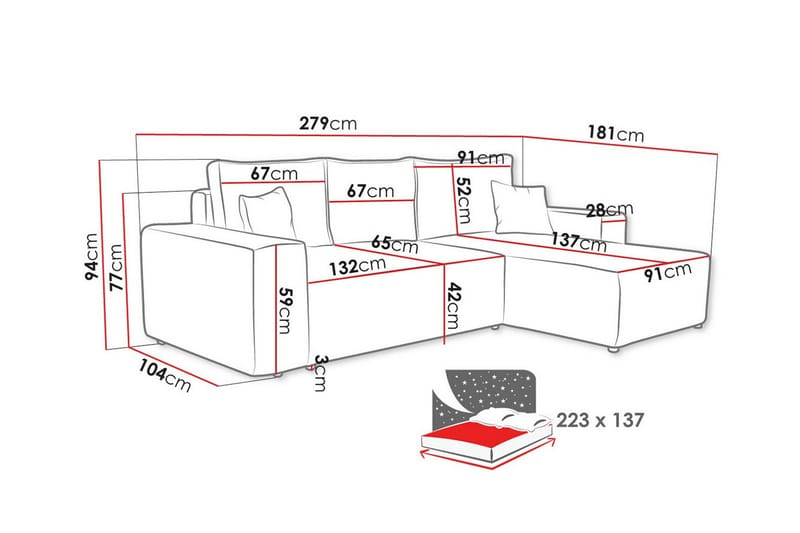 Knocklong 3-seters Hjørnesovesofa - Svart - Møbler - Sofaer - Sovesofaer