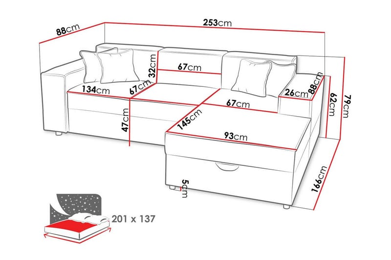 Knocklong 3-seters Hjørnesovesofa - Møbler - Sofaer - Sovesofaer