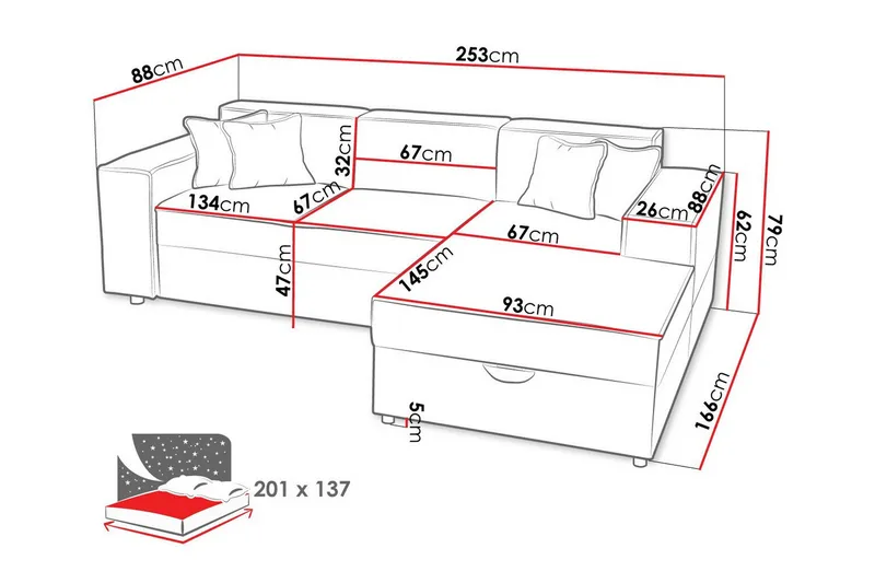 Knocklong 3-seters Hjørnesovesofa - Møbler - Sofaer - Sovesofaer