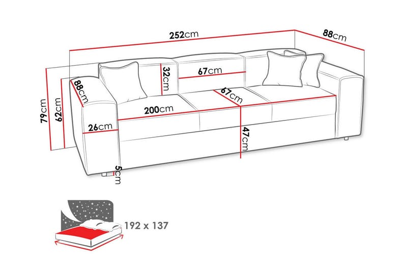 Knocklong 3-seters Sovesofa - Beige/Lys Beige - Møbler - Sofaer - Sovesofaer