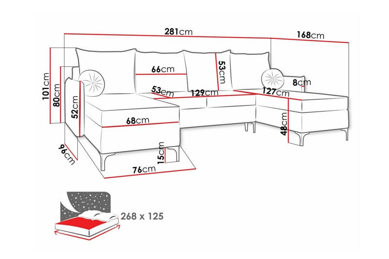 Knocklong 4-seters Hjørnesovesofa - Blå - Møbler - Sofaer - Sovesofaer