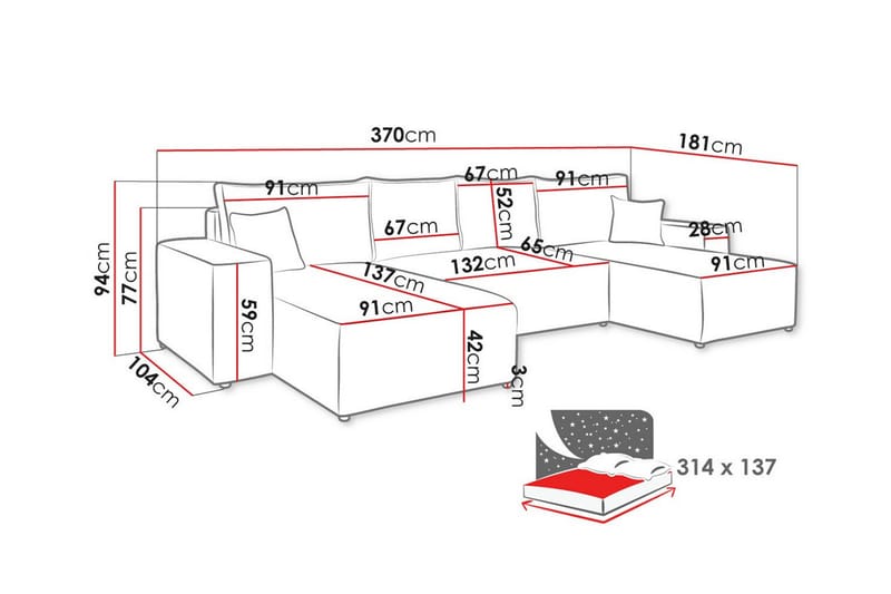 Knocklong 4-seters Hjørnesovesofa - Blå - Møbler - Sofaer - Sovesofaer