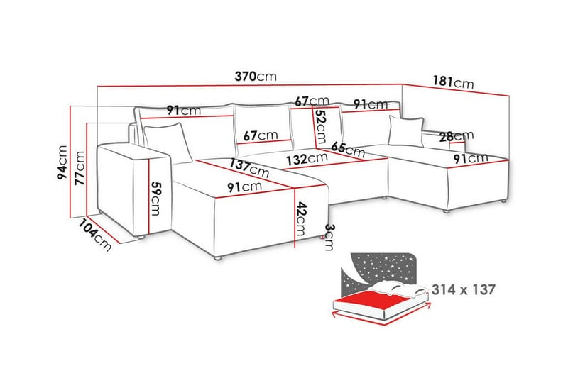 Knocklong 4-seters Hjørnesovesofa - Grå - Møbler - Sofaer - Sovesofaer