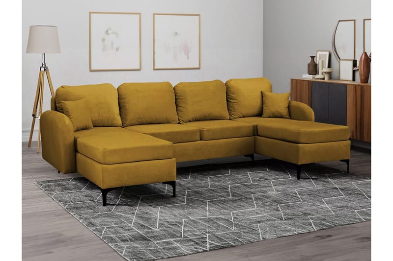 Knocklong 4-seters Hjørnesovesofa - Gul-Grønn - Møbler - Sofaer - Sovesofaer