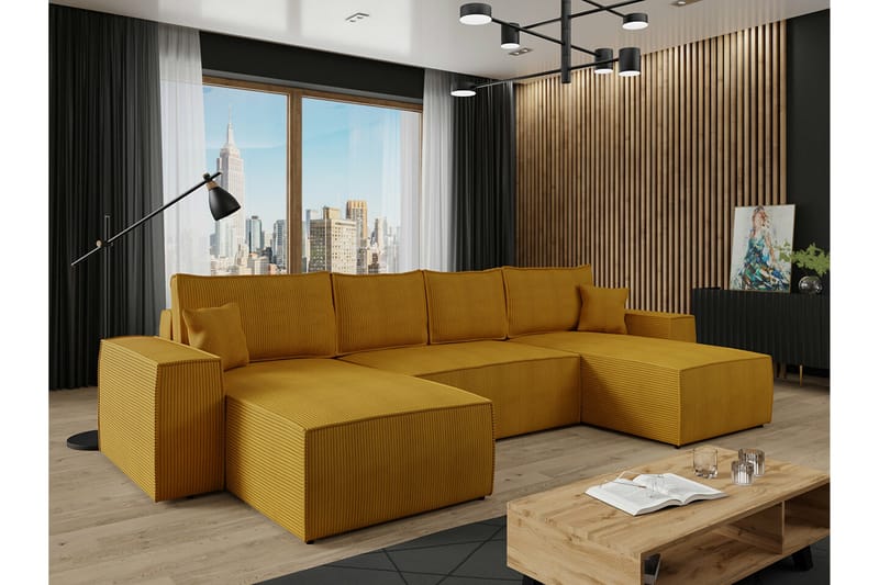 Knocklong 4-seters Hjørnesovesofa - Gul - Møbler - Sofaer - Sovesofaer