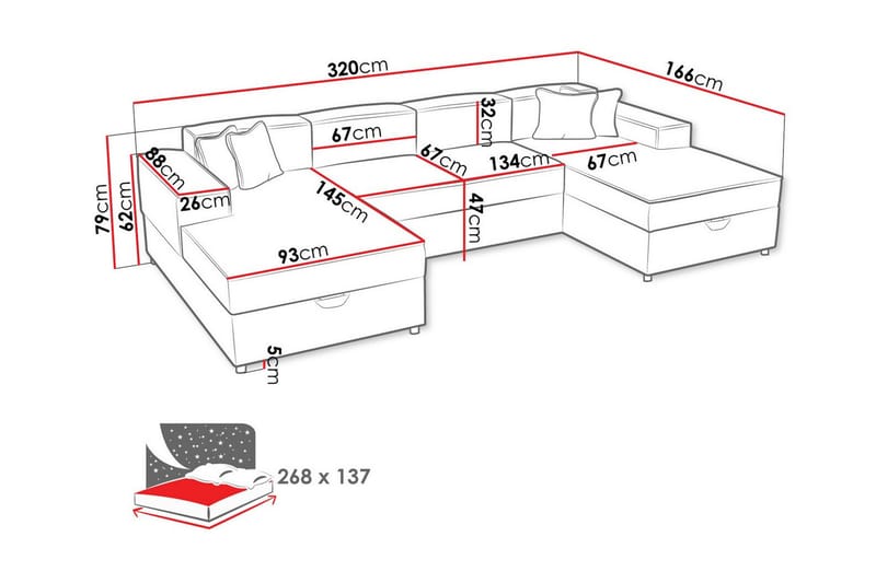 Knocklong 4-seters Hjørnesovesofa - Lyserosa - Møbler - Sofaer - Sovesofaer