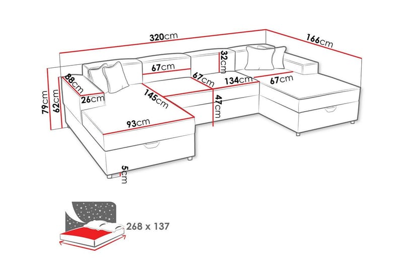 Knocklong 4-seters Hjørnesovesofa - Mørkegrå - Møbler - Sofaer - Sovesofaer