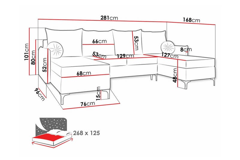 Knocklong 4-seters Hjørnesovesofa - Rosa - Møbler - Sofaer - Sovesofaer
