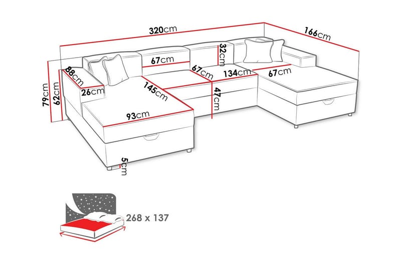 Knocklong 4-seters Hjørnesovesofa - Møbler - Sofaer - Sovesofaer