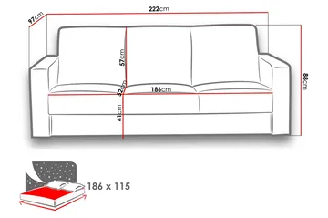 Kolder Sovesofa 222x97x88 cm - Møbler - Sofaer - Sovesofaer