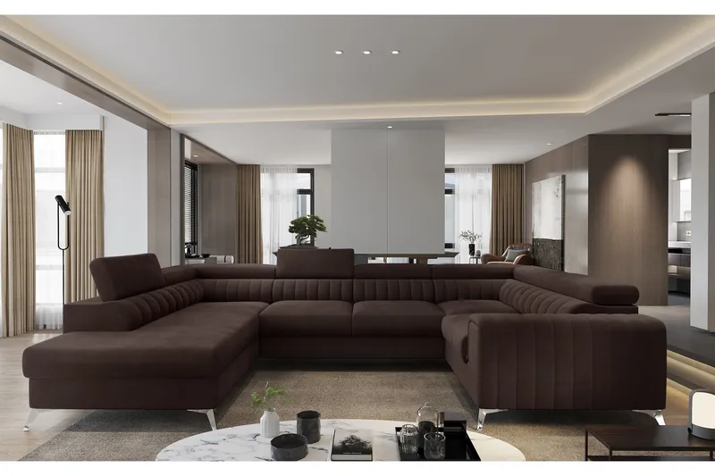 Kotori Hjørnesovesofa m. Sjeselong, Brun