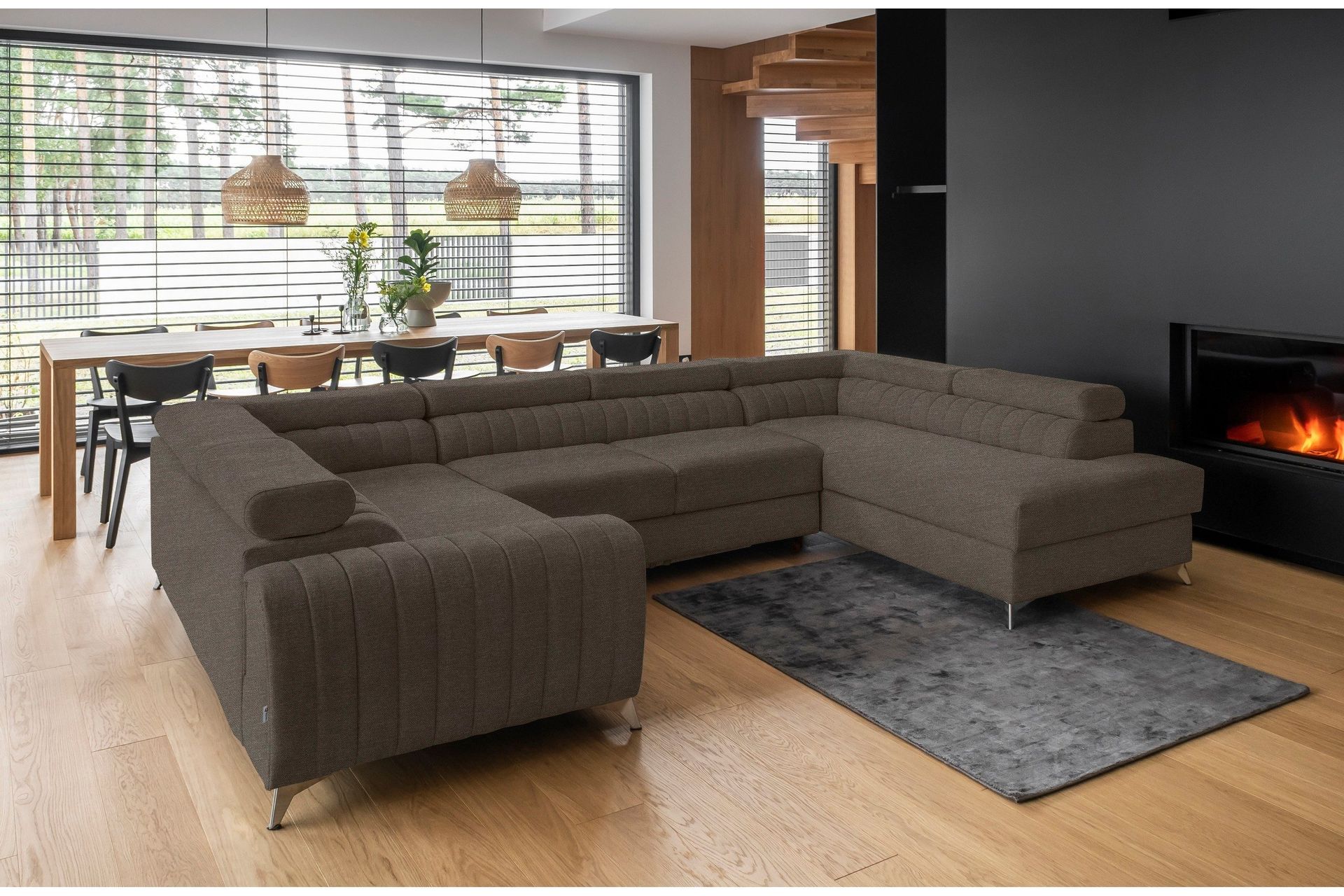 Kotori Hjørnesovesofa m. Sjeselong - Brun