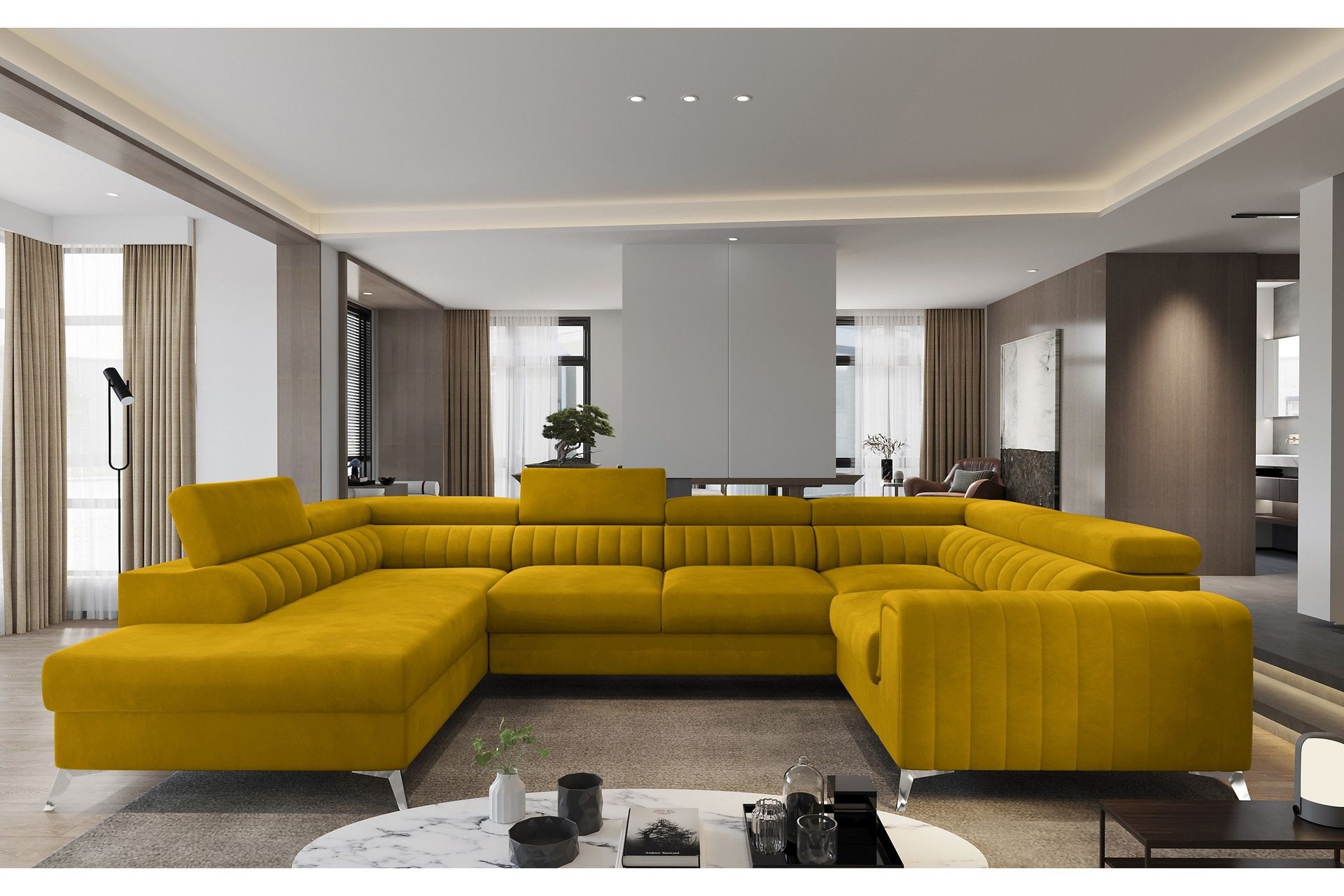Kotori Hjørnesovesofa m. Sjeselong - Gul