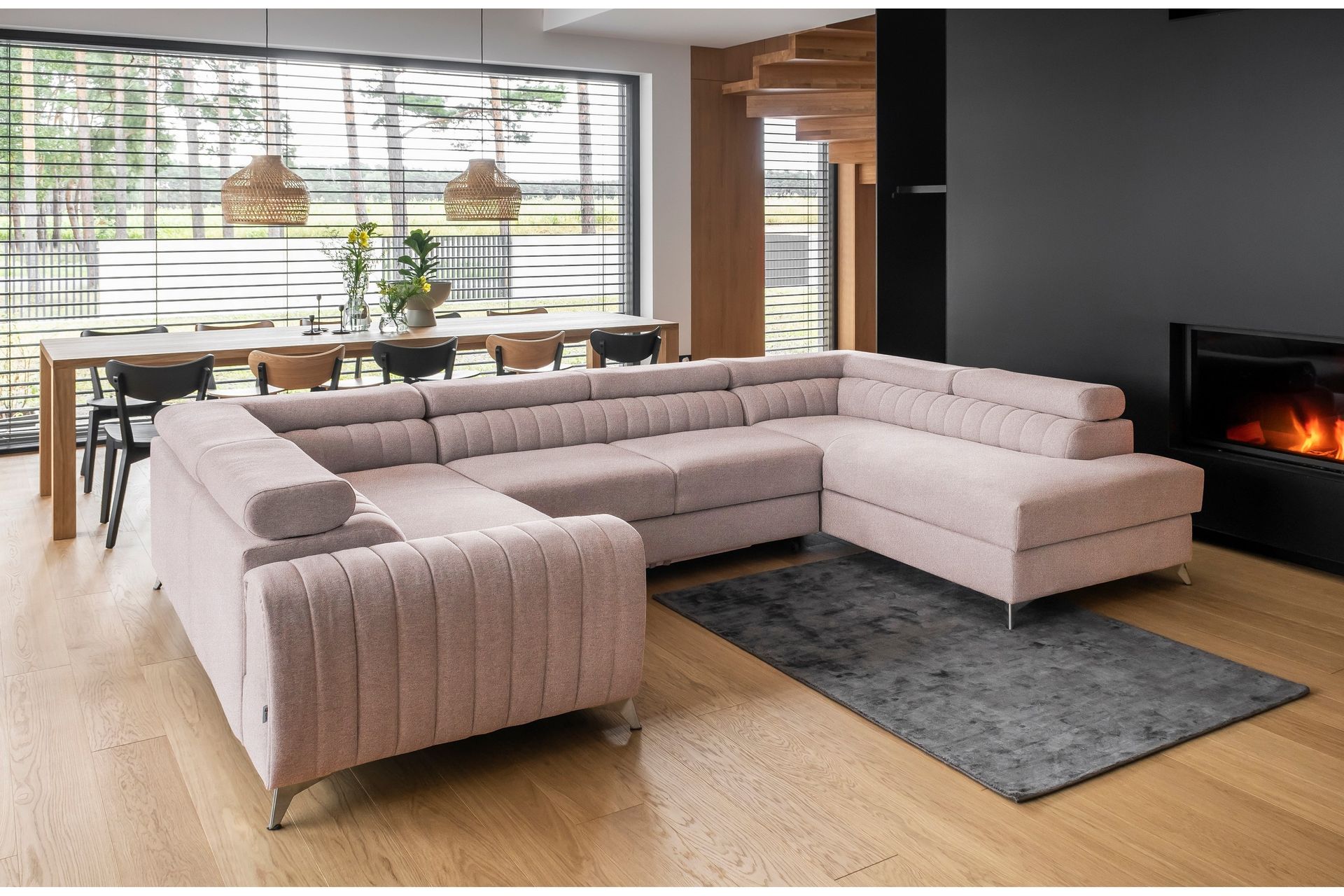 Kotori Hjørnesovesofa m. Sjeselong - Lyserosa - Møbler - Sofaer - Sovesofaer