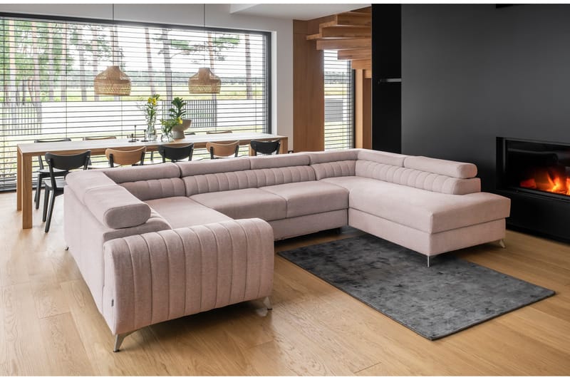 Kotori Hjørnesovesofa m. Sjeselong - Lyserosa - Møbler - Sofaer - Sovesofaer