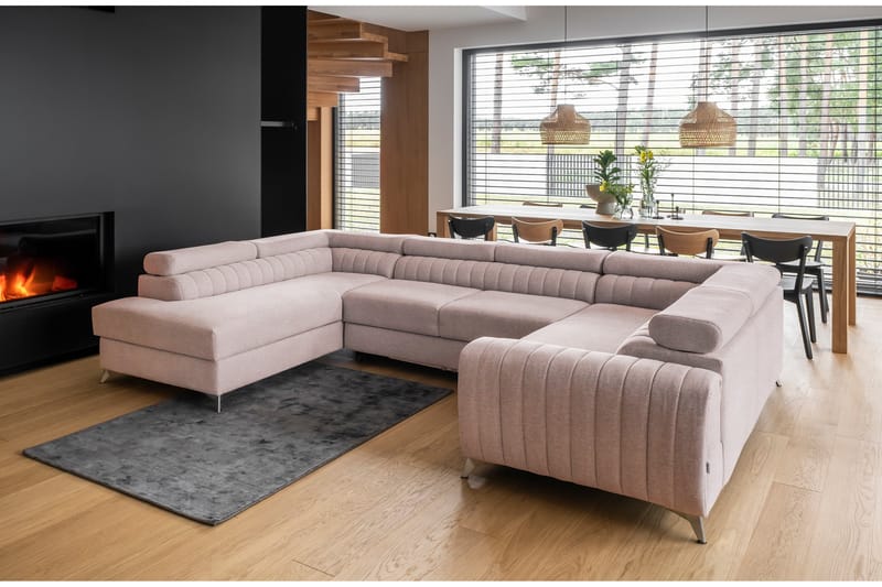 Kotori Hjørnesovesofa m. Sjeselong - Lyserosa - Møbler - Sofaer - Sovesofaer