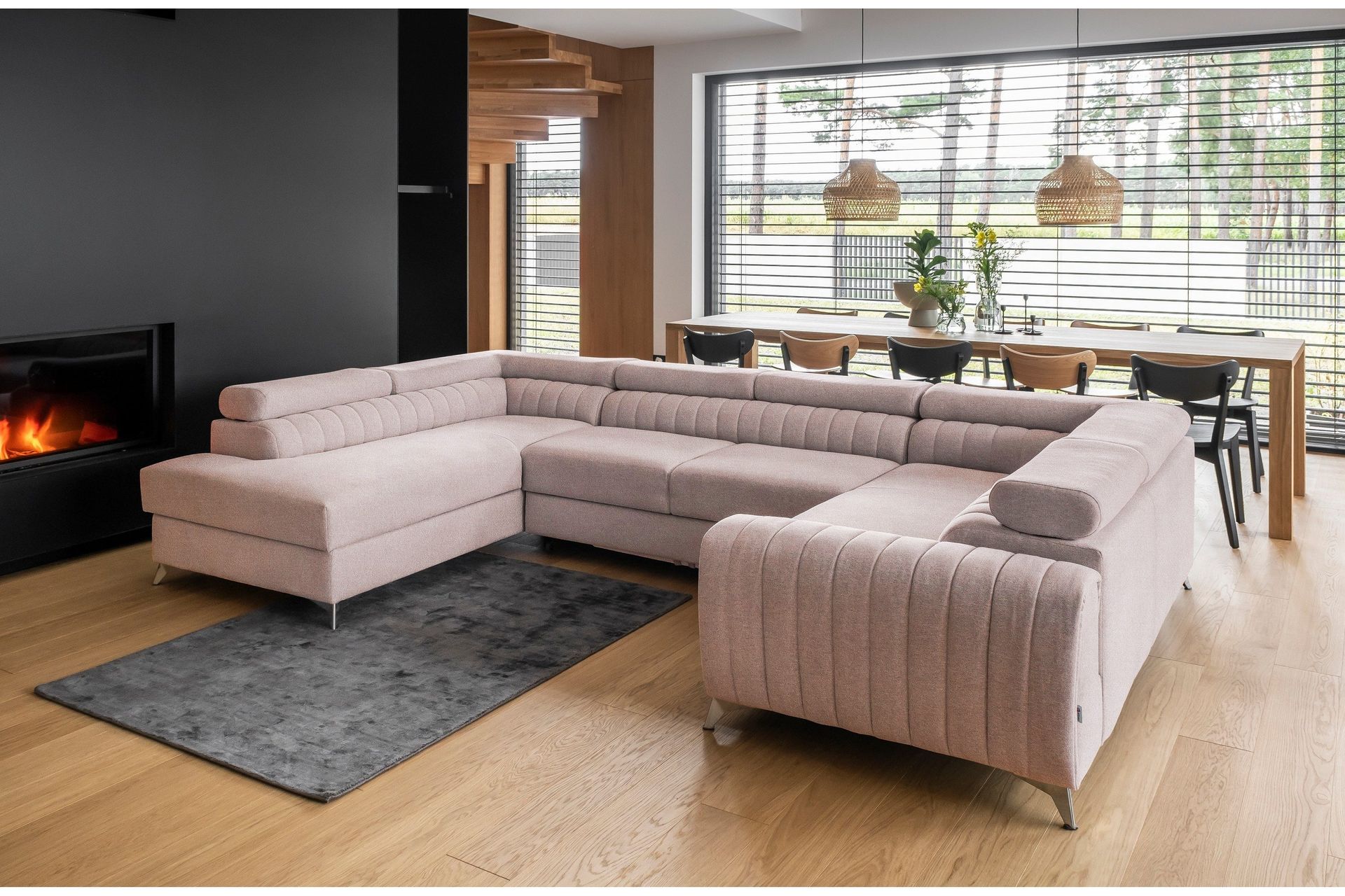 Kotori Hjørnesovesofa m. Sjeselong - Lyserosa