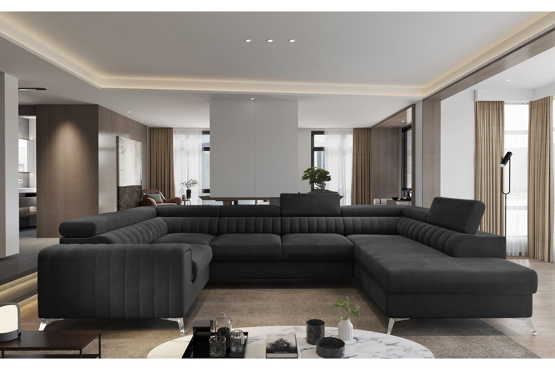 Kotori Hjørnesovesofa m. Sjeselong - Mørkegrå