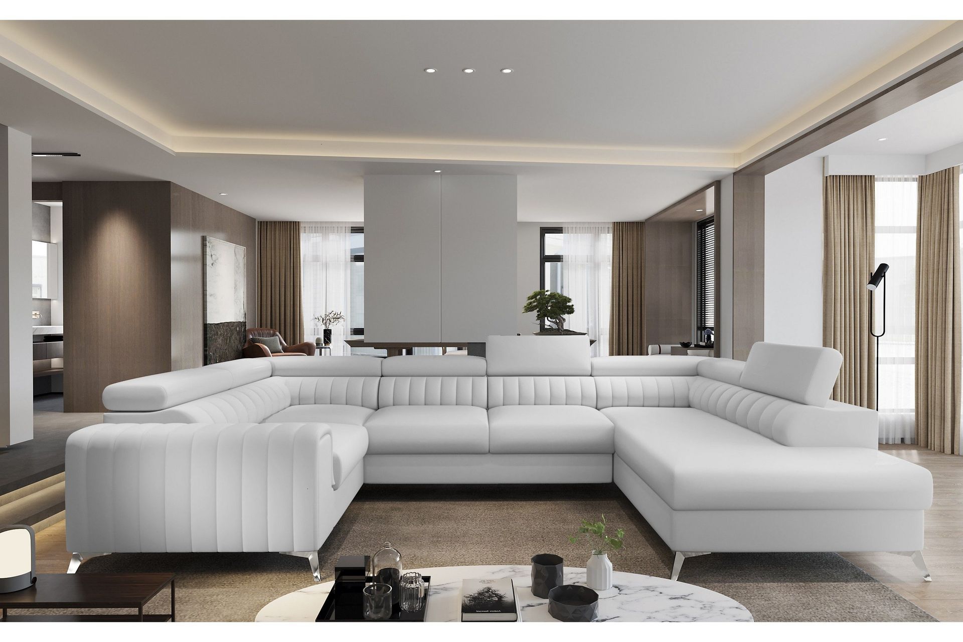 Kotori Hjørnesovesofa m. Sjeselong - Vit