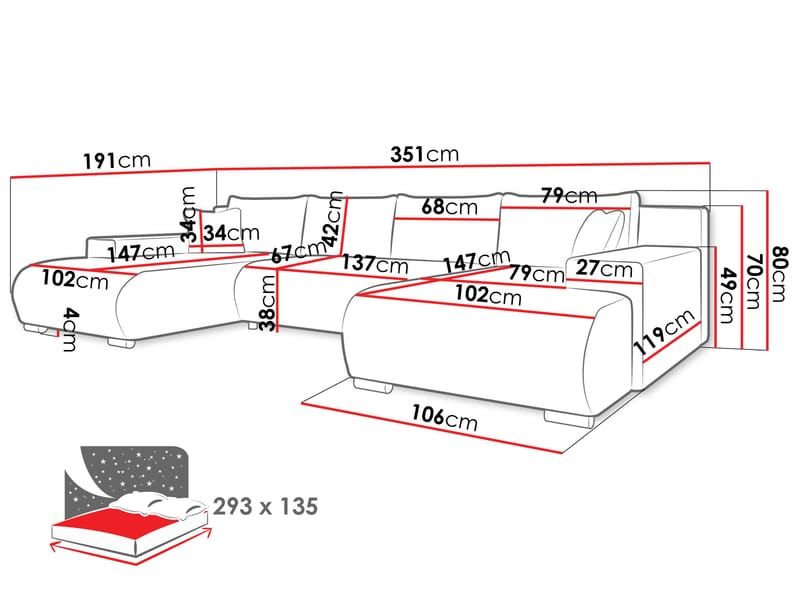 Krysen 4-seters sovesofa med dobbeltdivan - beige - Møbler - Sofaer - Sovesofaer