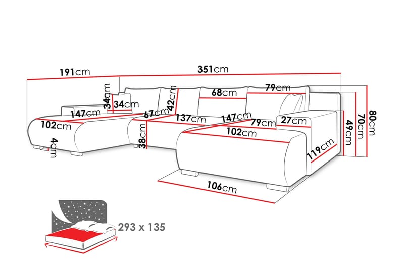Krysen Sovesofa Dubbeldivan 4-sits - Grå - Møbler - Sofaer - Sovesofaer